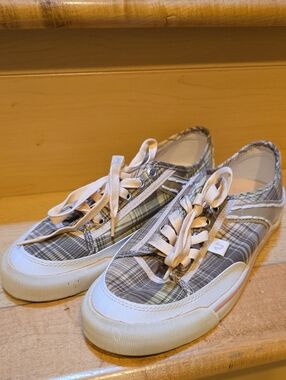 Casual Plaid Canvas Men's Sneakers in Beige and Gray